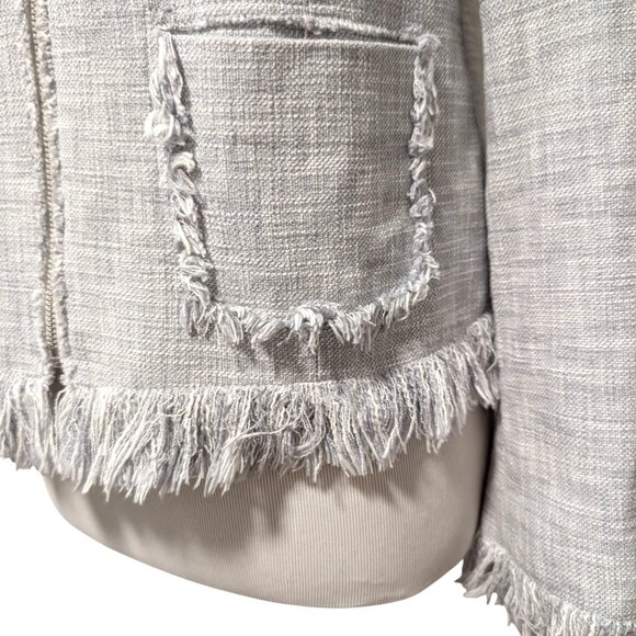 Rebecca Taylor Womens Sz 8 Gray Zip Front Fray Trim Pockets Slub Jacket Blazer - Picture 6 of 9